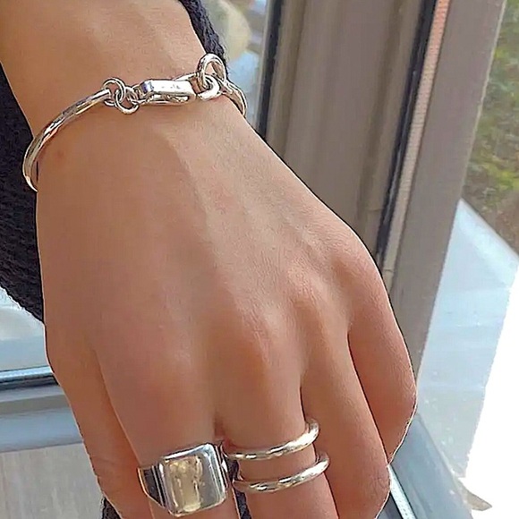 Sterling Silver Safety Pin Clip Bangle Bracelet - Picture 3 of 8